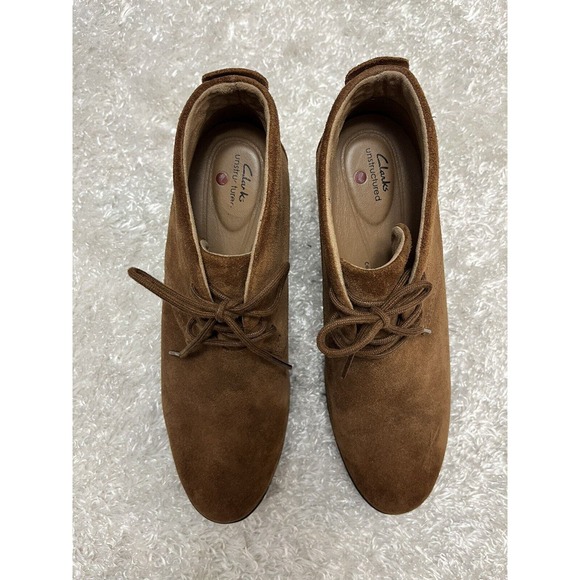 CLARKS DESERT BOOTS 9.5 ACTIVE AIR black brown suede BOOTIE wedge laces ladies - Picture 4 of 11